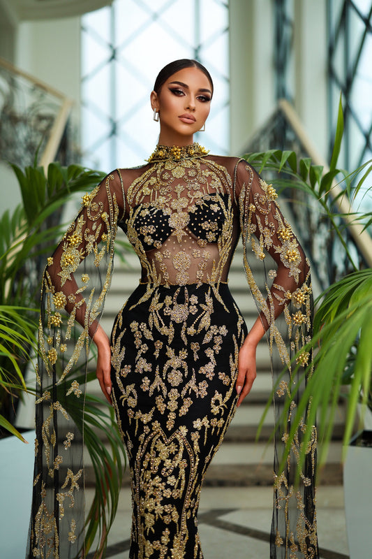Luxury Black and Gold Color Evening Dress Luxury Black and Gold Color Evening Dress