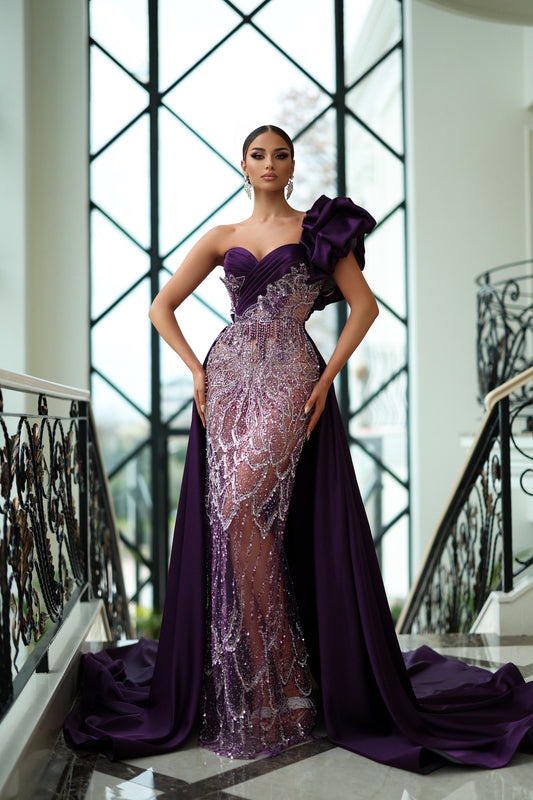Royal Purple Evening Dress with the Detachable Train Qndresa Royal Purple Evening Dress with the Detachable Train Qndresa